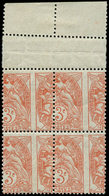 ** VARIETES - 109   Blanc,  3c. Orange, PIQUAGE à CHEVAL, BLOC De 4 Bdf Avec Variété De PIQUAGE Par Pliage, TB - Unused Stamps