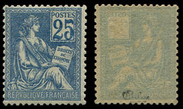 ** VARIETES - 114   Mouchon, 25c. Bleu, Impression RECTO-VERSO Sauf Les Chiffres, Bien Centré, TB - Unused Stamps