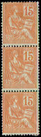 * VARIETES - 117   Mouchon, 15c. Orange, BANDE De 3 RECTO-VERSO Partiel, Un Ex. **, TB - Unused Stamps