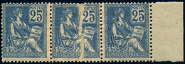 ** VARIETES - 118   Mouchon, 25c. Bleu Foncé, BANDE De 3 Avec Joli PLI ACCORDEON S. Un RACCORD, Bdf, Spectaculaire Et TT - Unused Stamps