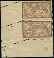 * VARIETES - 120j  Merson, 50c. Brun Et Gris, PAIRE Cdf, Dentelé 3 COTES Par Décalage, TTB, Cote Maury - Unused Stamps