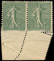 * VARIETES - 130   Semeuse Lignée, 15c. Vert Gris, PAIRE Avec PIQUAGE Oblique Donnant Dentelé 3 COTES S. 1 Ex., TB - Nuevos