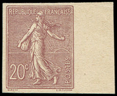 (*) VARIETES - 131   Semeuse Lignée, 20c. Brun Lilas, NON DENTELE De Feuille De Référence, TB - Unused Stamps