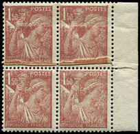 * VARIETES - 652   Iris,  1f.50 Brun-rouge, BLOC De 4 Bdf, 2 Ex. IMPRESSION Sur RACCORD, 2 Ex. Impression Défse, TB - Unused Stamps