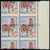 ** VARIETES - 1331   Coq De Decaris, 0,25 Bleu, Rouge Et Brun, PIQUAGE à CHEVAL, BLOC De 4 Bdf, TB - Unused Stamps