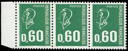 ** VARIETES - 1814   Béquet, 0,60 Vert, Typo, BANDE De 3 Bdf, Le Visage Est Progressivement Effacé, TB - Unused Stamps