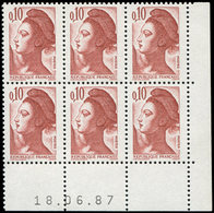 ** VARIETES - 2179   Liberté, 0,10 Rouge-brun, SANS PHOSPHO, BLOC De 6 CD 18/6/87, TB - Unused Stamps