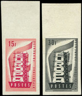 (*) ESSAIS DE COULEURS NON DENTELES - 1076/77 Europa 1956, 2 ESSAIS De COULEUR Typo Et Gravé, N°1077 En Noir Sur Carton, - Other & Unclassified