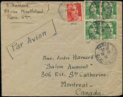 Let LETTRES DU XXe SIECLE - N°719 (4) Et 721A Obl. PARIS 10/10/46 S. Env., Tarif Préférentiel Pour Le Canada, TB - Covers & Documents