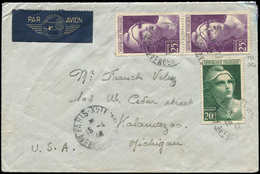 Let LETTRES DU XXe SIECLE - N°730 Et 731 (2) Obl. PARIS 15/4/46 S. Env. Par Avion Pour Les Etats-Unis, TB - Covers & Documents