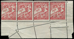 * ALGERIE Taxe 5 : Duval, 30c. Rouge, BANDE De 4 Coin De Feuille Avec Variété De PIQUAGE (un T. Petit Aminci) - Postage Due