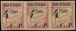 * COTE D'IVOIRE Colis Px 21a : 4f. S. 1f. Rose S. Paille, Surch. II "4 PENCHE" Au Milieu D'une BANDE De 3, TTB - Other & Unclassified