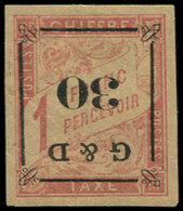 * GUADELOUPE Taxe 14b : 30 Sur 1f. Rose Sur Paille, Surcharge A RENVERSEE, TB. C - Otros & Sin Clasificación