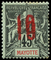 * MAYOTTE 28a : 10 Sur 45c. Noir Sur Vert, DOUBLE SURCHARGE, TB. Br - Other & Unclassified