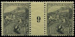 ** MONACO 32 : 1f. + 1f. Noir Sur Jaune, PAIRE Mill.9, 1 T. *, TB, Cote Dallay - Used Stamps