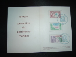 ENCART N°835 UNESCO PROTECTION DU PATRIMOINE MONDIAL TP 2,00 + 1,40 + 1,20 OBL. BLEUE 15 NOV. 1980 PARIS UNESCO PREMIER - Lettres & Documents