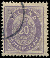 ISLANDE 10 : 20a. Violet, Obl., Filigrane à Cheval, TB - Usados