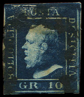 ITALIE (ANCIENS ETATS) DEUX SICILES 22a : 10g. Bleu Indigo Très Foncé, Obl., Pet. Déf., TB D'aspect - Naples