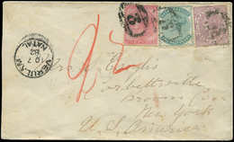Let NATAL 28, 29 Et 32 Obl. Càd VERULAM 10/7/82 S. Env. Pour NEW-YORK, TB - Natal (1857-1909)