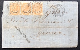 Italie Levant 1874 10 Centisimi Orange Bande De 3 De TUNISI Par La Voie Maritime Italienne, RR - Emissioni Generali