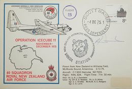 L) 1975 ROSS DEPENDENCY, 8C, BOAT, ANTARCTIC, FLIGHT 5, OPERATION ICECUBE 11, AIRPLANE, HERCULES, MAP, VANDA STATION - FDC