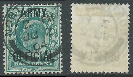 1902-03 GREAT BRITAIN USED OFFICIAL STAMPS O48 1/2d BLUE GREEN - Service
