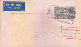 BRITISH INDIA : FIRST FLIGHT COVER : 08-11-1937 : DELHI TO BOMBAY : TATA AND SONS AIRLINE - 1911-35 King George V