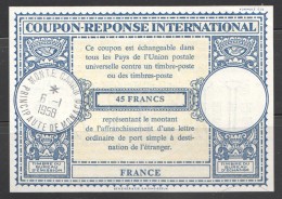 Coupon Réponse International 45 Francs 1958  Type De Londres Oblitéré Monte Carlo - Enteros  Postales