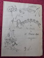 Programme  Théâtre Des FOLIES MESLAY Mars 1891 Marionnette Polichinelle Guignol Pierrot - Programma's