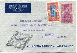 DAHOMEY LETTRE PAR AVION AVEC CACHET "COTE OCCIDENTALE AFIQUE-FRANCE 1er VOYAGE MARS 1937." DEPART PORTO NOVO 4 MARS 37 - Covers & Documents