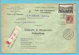 171+208 Op Brief "Admin. Postes /Telegraphes" Aangetekend VALEURS A RECOUVRER / POSTAUFTRAG - LAROCHETTE - Storia Postale