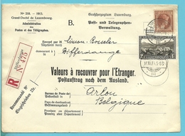 171+208 Op Brief "Admin. Postes /Telegraphes" Aangetekend VALEURS A RECOUVRER / POSTAUFTRAG - DIFFERDANGE - Lettres & Documents