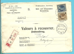 225+258 Op Brief "Admin. Postes /Telegraphes" Aangetekend VALEURS A RECOUVRER / POSTAUFTRAG - WILTZ - Storia Postale