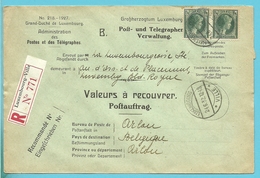 224 Op Brief "Admin. Postes /Telegraphes" Aangetekend VALEURS A RECOUVRER / POSTAUFTRAG - LUXEMBOURG-VILLE - Cartas & Documentos