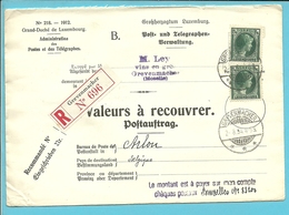 224 Op Brief "Admin. Postes /Telegraphes" Aangetekend VALEURS A RECOUVRER / POSTAUFTRAG - GREVENMACHER - Storia Postale