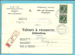 224 Op Brief "Admin. Postes /Telegraphes" Aangetekend VALEURS A RECOUVRER / POSTAUFTRAG - WILTZ - Covers & Documents