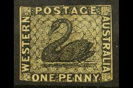 WESTERN AUSTRALIA 1854 1d Black Imperf, SG 1, Unused No Gum With Small Margins Just Touching At Top And Into At Base. Fo - Andere & Zonder Classificatie