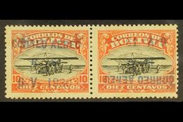 1930 10c Vermilion & Black Air Graf Zeppelin "Correo Aereo" Horizontal PAIR ONE WITH INVERTED OVERPRINT Variety, Sanabri - Bolivien