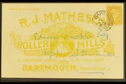 1896 Beautifully Illustrated Private Advertising Card, RJMatheson, Roller Mills, In Yellow, Franked 1c Yellow From Dartm - Other & Unclassified