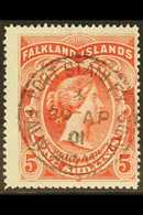 1898 5s Red, SG 42, Used With Full Superb Upright Socked On The Nose "PORT STANLEY / 20 AP 01" Cds Cancel, Centred To Lo - Falkland Islands