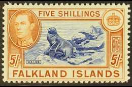 1938-50 5s Blue & Chestnut "Southern Sea Lion", SG 161, Fine Lightly Hinged Mint For More Images, Please Visit Http://ww - Falkland Islands