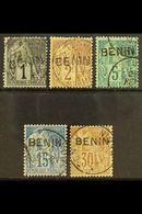 BENIN 1892 (black "BENIN" Handstamped) 1c (small Faults), 2c, 5c, 15c And 30c (Yvert 1, 2, 4, 6 & 9), Very Fine Used. (5 - Other & Unclassified