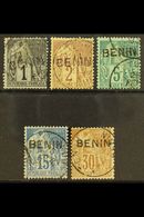 BENIN 1892 (black "BENIN" Handstamped) 1c (small Faults), 2c, 5c, 15c And 30c (Yvert 1, 2, 4, 6 & 9), Very Fine Used. (5 - Andere & Zonder Classificatie