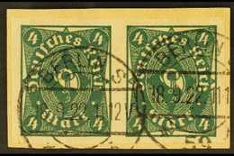 1922-23 4m Deep Green IMPERF (Michel 226a U, SG 206a), Superb Used Horizontal IMPERF PAIR On Piece Tied By Fully Dated C - Other & Unclassified