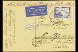 1928 2M Ultramarine "Zeppelin" On Neat Card To New York , Blue LZ127 Oval Cachet & New York Receiving Cds. Lovely Item.  - Sonstige & Ohne Zuordnung