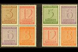 RUSSIAN ZONE WEST SAXONY 1945-46 Both CENTRAL SE-TENANT BLOCKS Of 4, Michel Hz 10/11, Never Hinged Mint, Very Fresh & Sc - Other & Unclassified