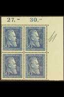 1951 30pf Blue Rontgen (Michel 147, SG 1073), Superb Never Hinged Mint Upper Right Corner BLOCK Of 4, Very Fresh. (4 Sta - Other & Unclassified