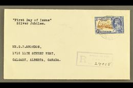1935 3d Silver Jubilee, SG 38, Fine Used On Reg FDC To Canada, Tied By GILBERT & ELLICE ISLANDS / COLONY Double Ring Cds - Gilbert & Ellice Islands (...-1979)