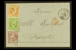 1870 THREE-COLOURS FRANKING. 1870 (12 Apr) Entire Addressed To Trieste, Bearing 1867-69 5L, 10L & 40L Large Hermes Clean - Andere & Zonder Classificatie