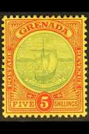 1908 5s Green And Red On Yellow, Badge, SG 88, Very Fine Mint. For More Images, Please Visit Http://www.sandafayre.com/i - Grenada (...-1974)